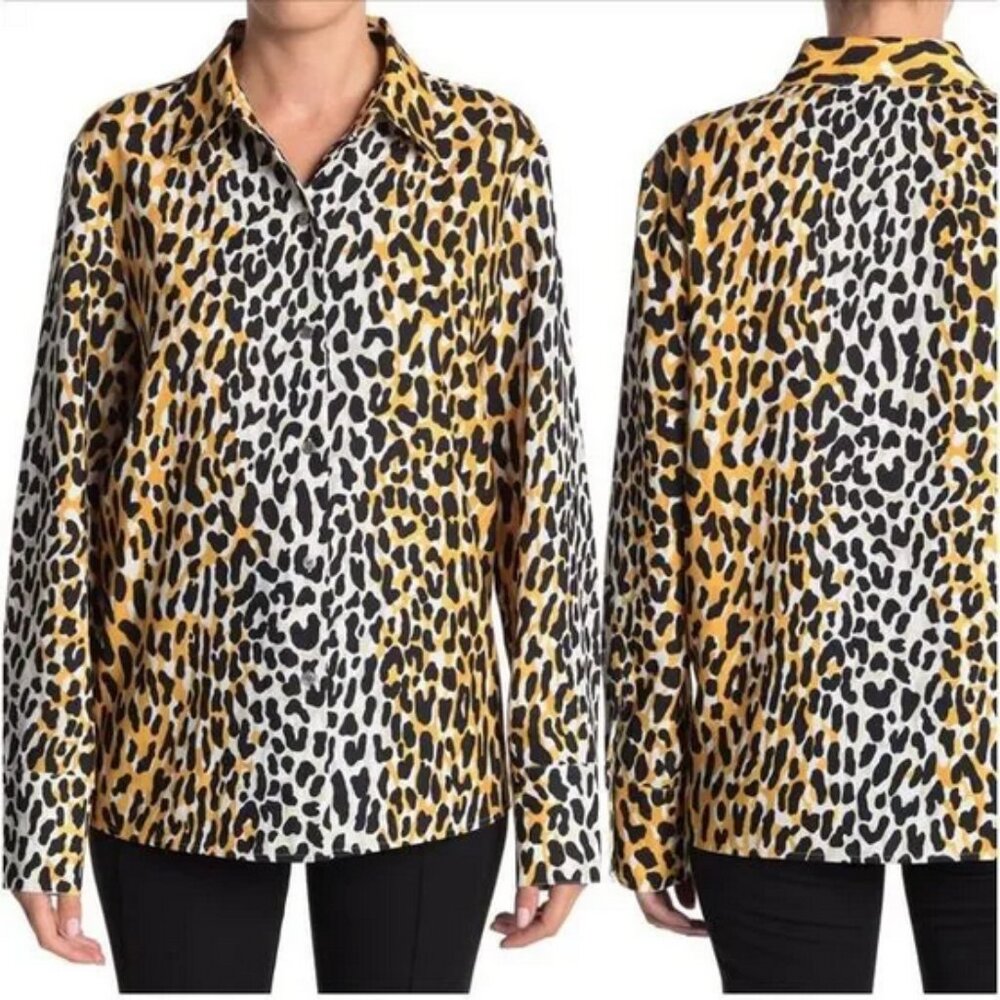 St. John Leopard Print Button Down Blouse Size Large